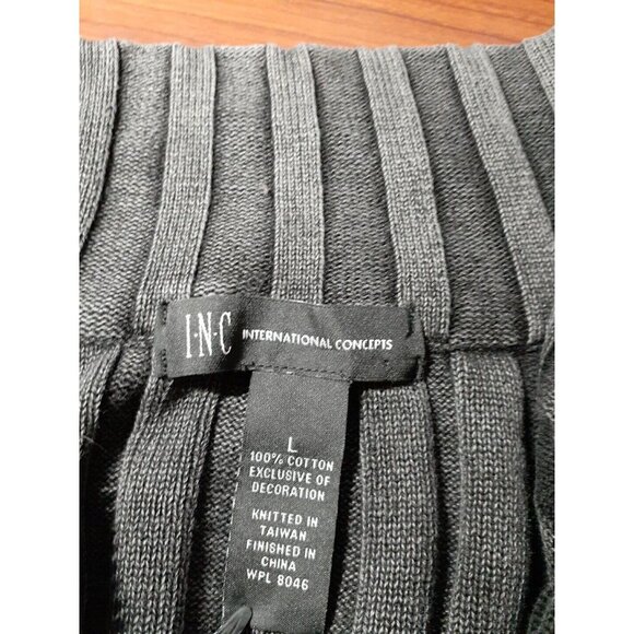 INC Mens Sweater L Skull Patch Tatoo Goth Graphic Turtle Neck 1/4 Zip Ribbed - Picture 13 of 16